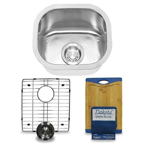 Dakota Sinks DSR-1513 Signature R-Series 14 1/2 Inch Standard Radius Single Bowl Undermount Stainless Steel Bar Sink with Bottom Grid - Poukt