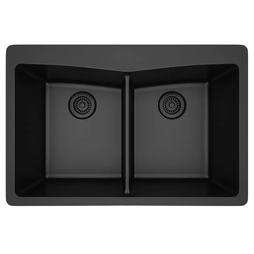 Dakota Sinks GSE-QC5050-W Builders Elements Series 33 Inch Quartz Composite 50/50 Low Divide Double Bowl Undermount Kitchen Sink - Poukt