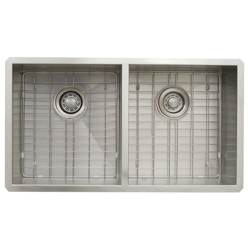 Dakota Sinks DSZ-5050 Signature Z-Series 32 Inch Zero Radius 50/50 Double Bowl Undermount Stainless Steel Kitchen Sink with Bottom Grid - Poukt