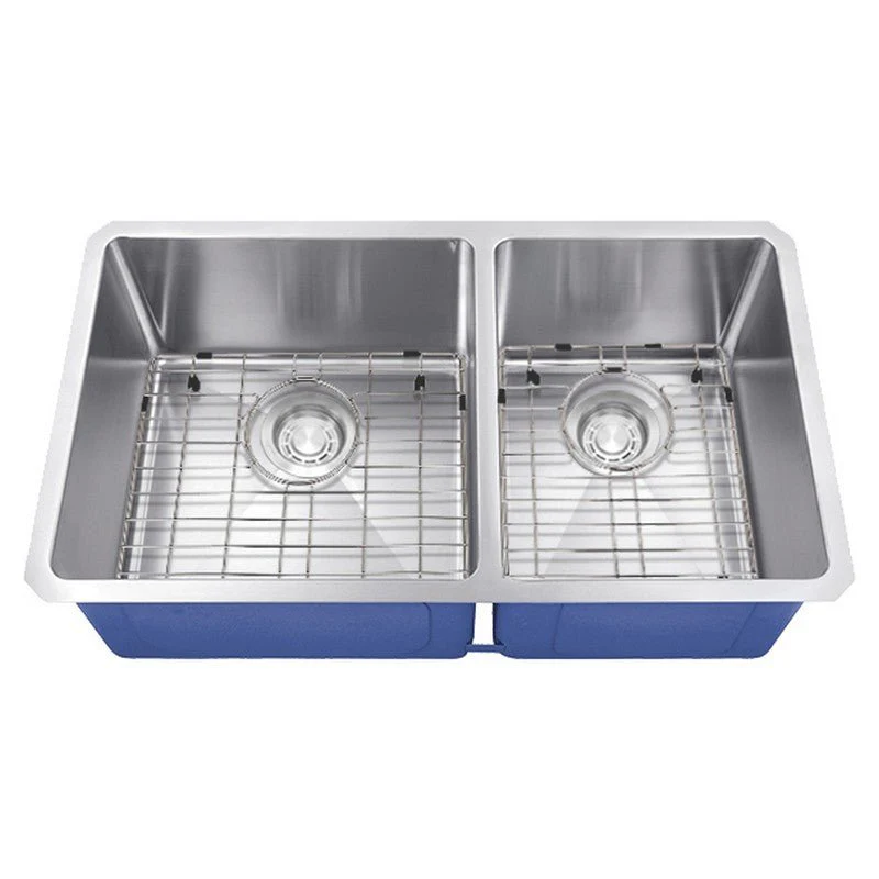 Dakota Sinks DSM-6040 Signature M-Series 32 Inch Micro Radius 60/40 Double Bowl Under-mount Kitchen Sink with Bottom Grid - Poukt