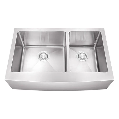 Dakota Sinks DSM-A6040 Signature M-Series 33 Inch Micro Radius 60/40 Double Bowl Apron Front Kitchen Sink with Bottom Grid - Poukt