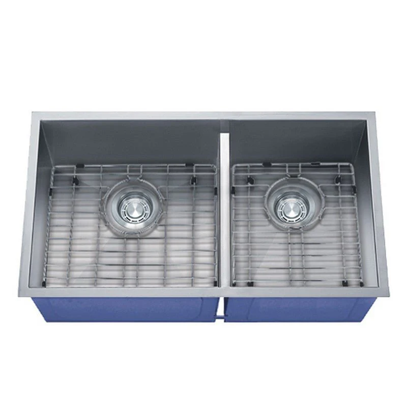 Dakota Sinks DSZ-6040LD Signature Z-Series 32 Inch Zero Radius 50/50 Low Divide Double Bowl Undermount Stainless Steel Kitchen Sink with Bottom Grid - Poukt