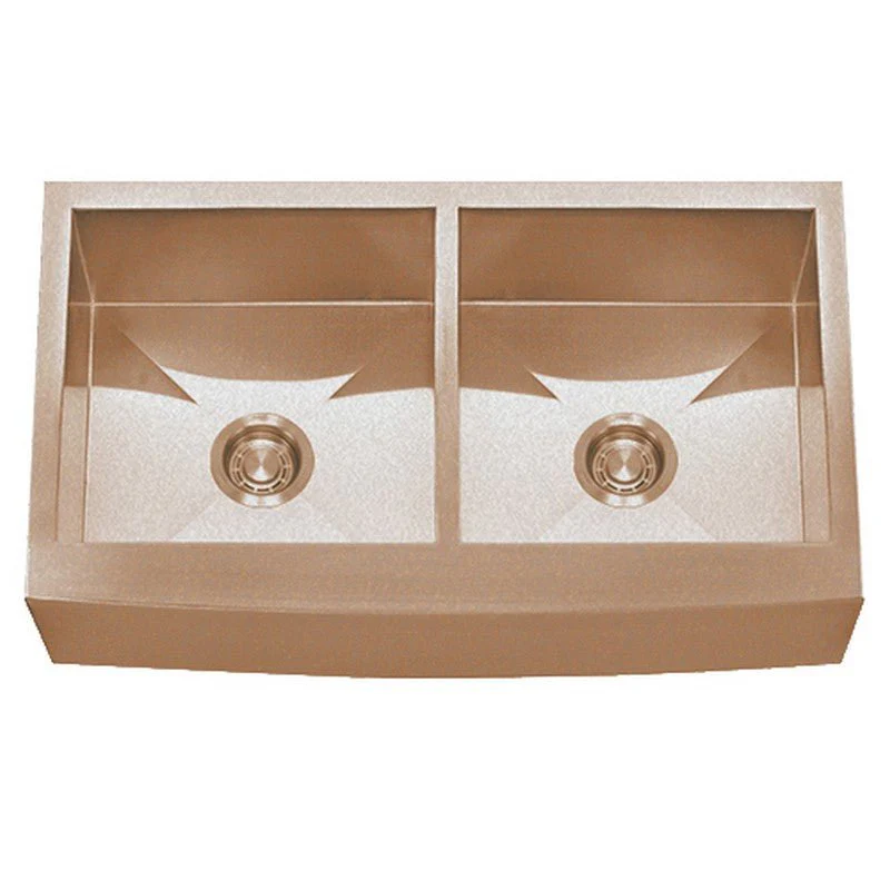 Dakota Sinks DSZ-A5050 Signature Z-Series 33 Inch Zero Radius 50/50 Double Bowl Apron Front Stainless Steel Kitchen Sink with Bottom Grid - Poukt