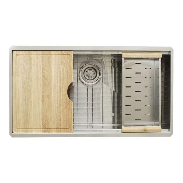 Dakota Sinks DSL-3620 Signature L-Series 36 Inch Flat Ledge Single Bowl Undermount Stainless Steel Kitchen Sink - Satin Brushed Nickel - Poukt