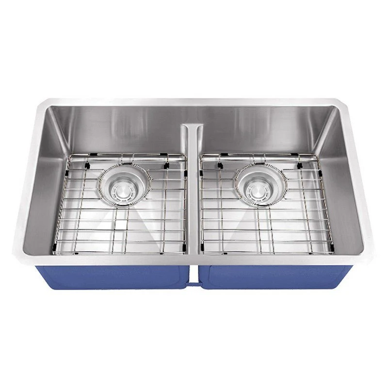 Dakota Sinks DSM-5050LD Signature M-Series 32 Inch Micro Radius 50/50 Low Divide Double Bowl Undermount Kitchen Sink with Bottom Grid - Poukt