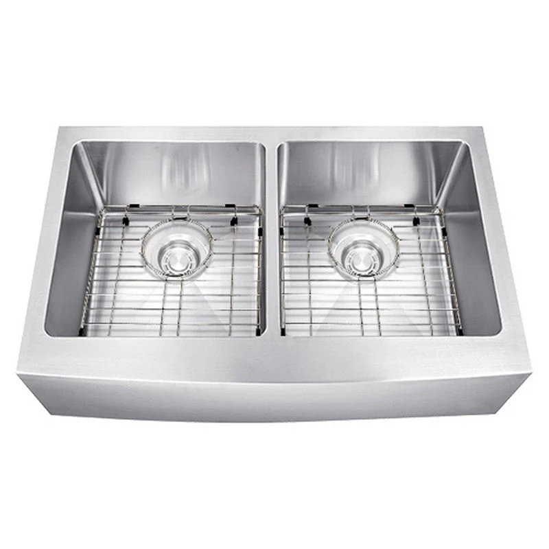Dakota Sinks DSM-A5050 Signature M-Series 33 Inch Micro Radius Double Bowl Apron Front Kitchen Sink with Bottom Grid - Poukt