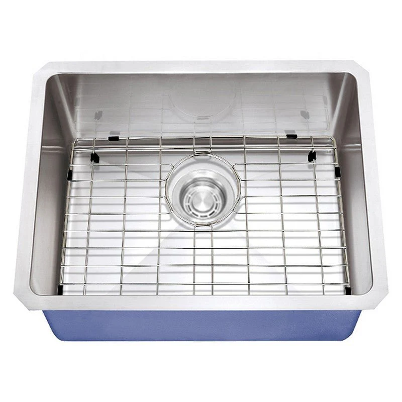 Dakota Sinks DSM-2318SV Signature M-Series 23 Inch Micro Radius Single Bowl Undermount Kitchen Sink with Bottom Grid, Silver - Poukt