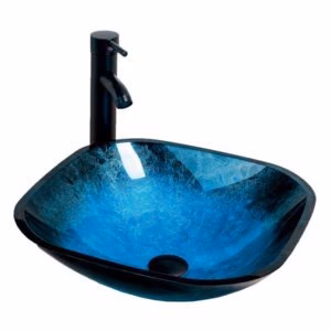 Dakota Sinks DSE-TGV00 Signature Elements Series 16 1/2 Inch Tempered Glass Single Bowl Square Bathroom Vessel Sink - Poukt