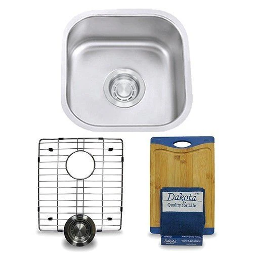 Dakota Sinks DSR-1616 Signature R-Series 16 Inch Standard Radius Single Bowl Undermount Stainless Steel Square Bar Sink with Bottom Grid - Poukt