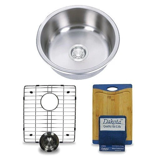 Dakota Sinks DSR-167R Signature R-Series 17 1/8 Inch Standard Radius Single Bowl Undermount Stainless Steel Round Bar Sink with Bottom Grid - Poukt