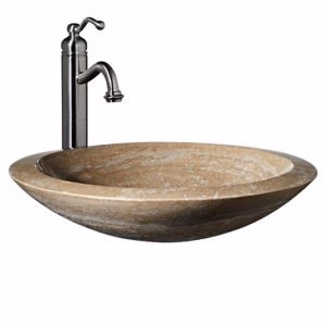 Dakota Sinks DSE-NSV01 Signature Elements Series 19 1/8 Inch Travertine Single Bowl Round Bathroom Vessel Sink - Polished Beige - Poukt
