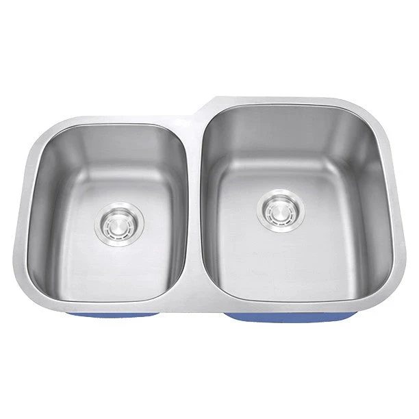 Dakota Sinks DSR-4060 Signature R-Series 32 Inch Standard Radius 40/60 Offset Double Bowl Undermount Stainless Steel Kitchen Sink with Bottom Grid - Satin Brushed Nickel - Poukt