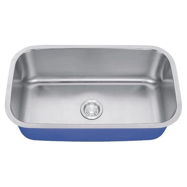 Dakota Sinks DSR-3018 Signature R-Series 30 Inch Standard Radius D-Single Bowl Undermount Stainless Steel Kitchen Sink with Bottom Grid - Satin Brushed Nickel - Poukt
