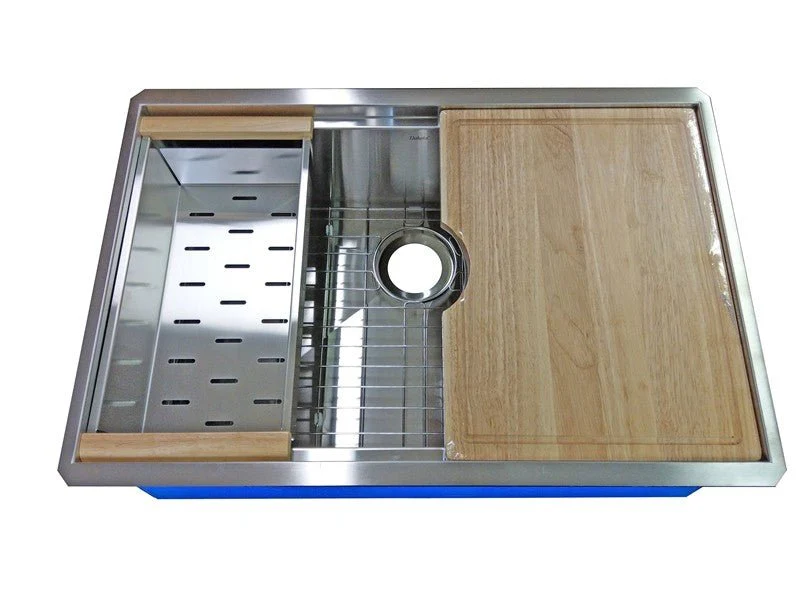 Dakota Sinks DSL-5050LD Signature L-Series 32 Inch 50/50 Flat Ledge Double Bowl Undermount Stainless Steel Kitchen Sink - Satin Brushed Nickel - Poukt