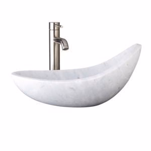Dakota Sinks DSE-NSV03 Signature Elements Series 20 3/4 Inch Carrara Marble Crescentic Single Bowl Oval Bathroom Vessel Sink - Polished White - Poukt