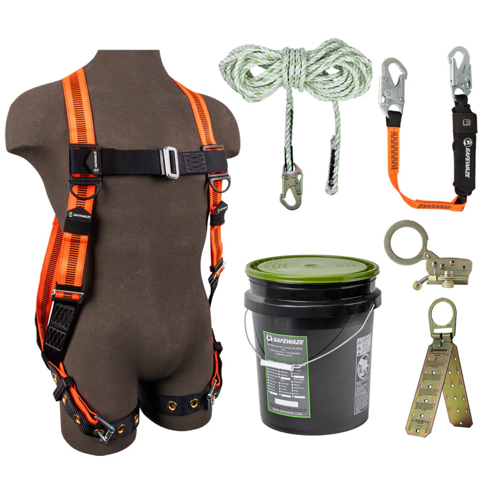 V-Line Bucket Roof Kit: FS99185-E Harness, FS700-50 VLL, FS1120 Grab, FS88560-E3 Lanyard, FS870 Anchor - Poukt