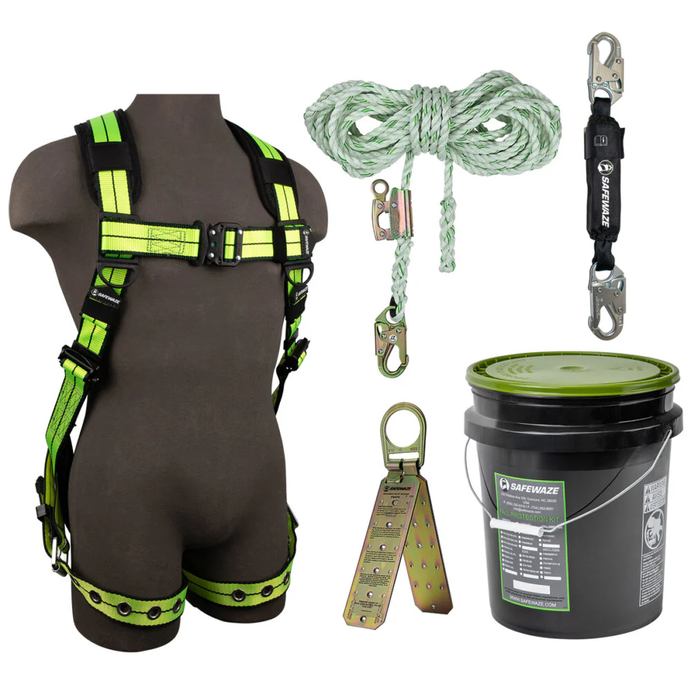 PRO+ Bucket Roof Kit: FS-FLEX185 Harness, FS700-50GA VLL, FS8800SP-H Absorber, FS870 Anchor - Poukt