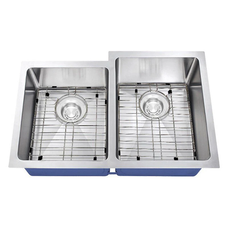 Dakota Sinks DSM-4060-1 Signature M-Series 30 3/4 Inch Micro Radius 40/60 Offset Double Bowl Undermount Kitchen Sink with Bottom Grid - Poukt