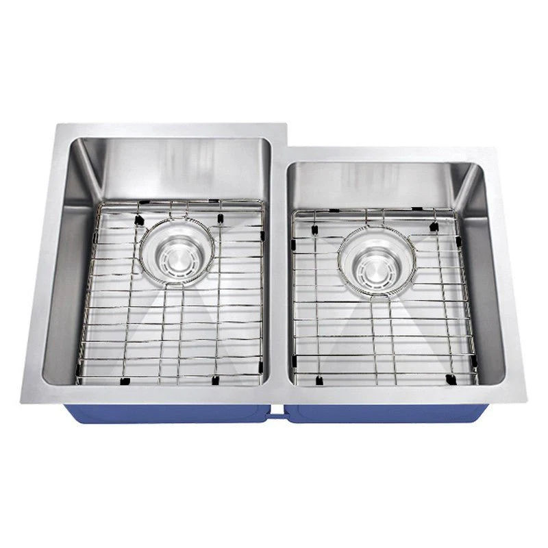 Dakota Sinks DSM-6040-1 Signature M-Series 30 3/4 Inch Micro Radius 60/40 Offset Double Bowl Undermount Kitchen Sink with Bottom Grid - Poukt