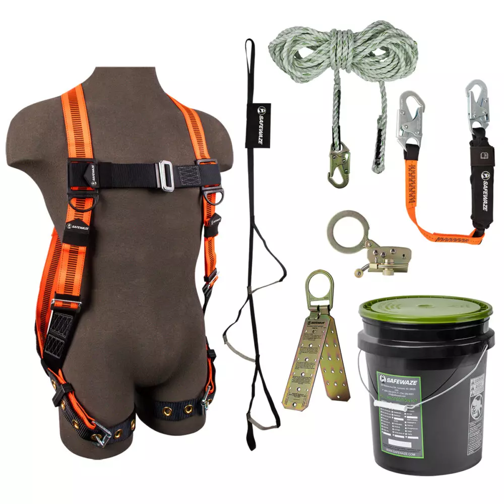 V-Line Bucket Roof Kit: FS99185-E Harness, FS700-50 VLL, FS1120 Grab, FS88560-E3 Lanyard, FS870 Anchor, FS902 Trauma - Poukt