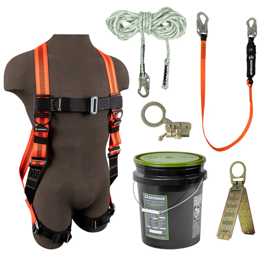 V-Line Bucket Roof Kit: FS99280-E Harness, FS700-50 VLL, FS1120 Grab, FS88560-E Lanyard, FS870 Anchor - Poukt