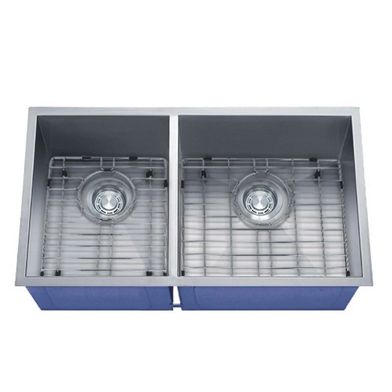 Dakota Sinks DSZ-4060 Signature Z-Series 32 Inch Zero Radius 40/60 Double Bowl Undermount Stainless Steel Kitchen Sink with Bottom Grid - Poukt