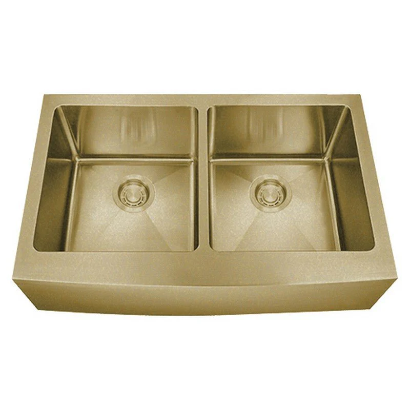 Dakota Sinks DSM-A5050 Signature M-Series 33 Inch Micro Radius Double Bowl Apron Front Kitchen Sink with Bottom Grid - Poukt
