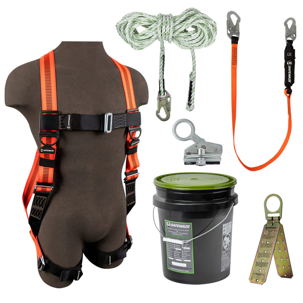 V-Line Bucket Roof Kit: FS99280-E Harness, FS700-50 VLL, FS1118-DC Grab, FS88560-E Lanyard, FS870 Anchor - Poukt