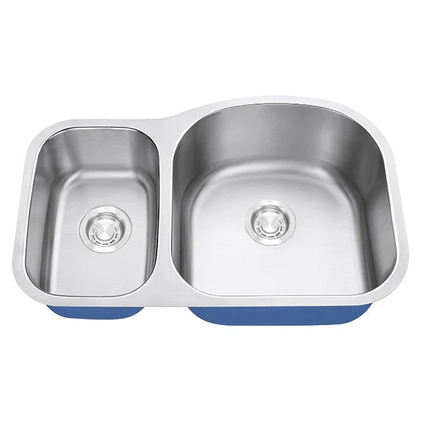 Dakota Sinks DSR-3070 Signature R-Series 31 1/2 Inch Standard Radius 30/70 Offset Double Bowl Undermount Stainless Steel Kitchen Sink with Bottom Grid - Satin Brushed Nickel - Poukt