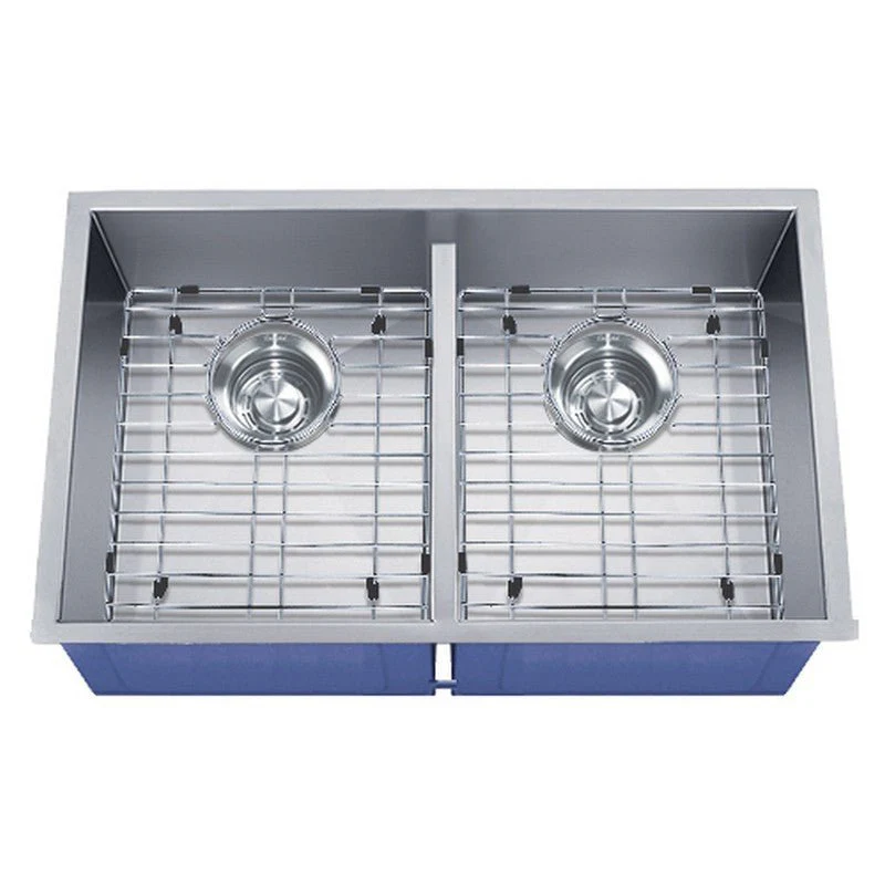 Dakota Sinks DSZ-5050LD Signature Z-Series 32 Inch Zero Radius 50/50 Low Divide Double Bowl Undermount Stainless Steel Kitchen Sink with Bottom Grid - Poukt