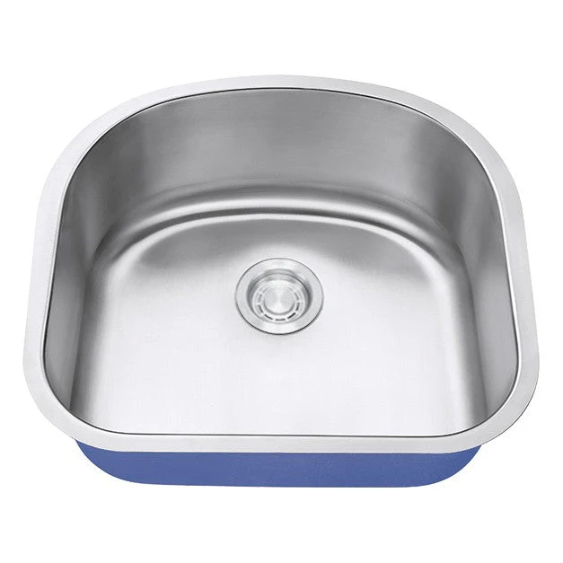 Dakota Sinks DSR-2321 Signature R-Series 23 1/4 Inch Standard Radius D-Single Bowl Undermount Stainless Steel Kitchen Sink with Bottom Grid - Satin Brushed Nickel - Poukt