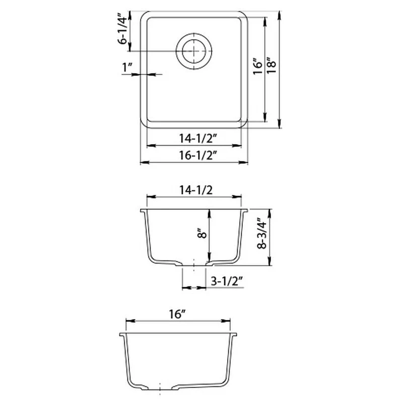 Dakota Sinks GSE-QC1618-BE Builders Elements Series 16 1/2 Inch Quartz Composite Single Bowl Undermount Bar Sink - Poukt
