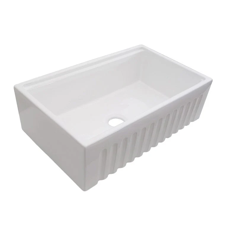 Dakota Sinks DSE-FCAL3320S Signature Elements Series 33 Inch Fire Clay Single Bowl Reversible Apron Front Kitchen Sink with Accessory Ledges - Poukt