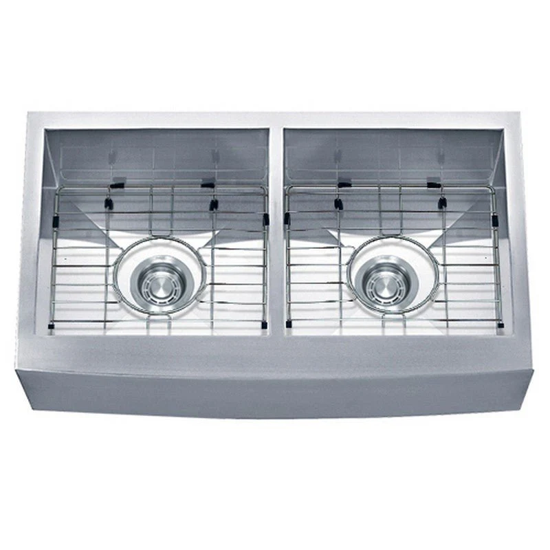 Dakota Sinks DSZ-A5050 Signature Z-Series 33 Inch Zero Radius 50/50 Double Bowl Apron Front Stainless Steel Kitchen Sink with Bottom Grid - Poukt