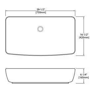 Dakota Sinks DSE-VCV05W Signature Elements Series 29 1/2 Inch Vitreous China Single Bowl Rectangle Bathroom Vessel Sink, White - Poukt
