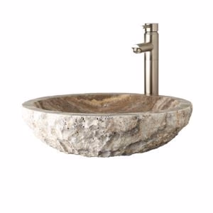 Dakota Sinks DSE-NSV00 Signature Elements Series 16 1/2 Inch Chiseled Polished Travertine Single Bowl Round Vessel Sink - Poukt