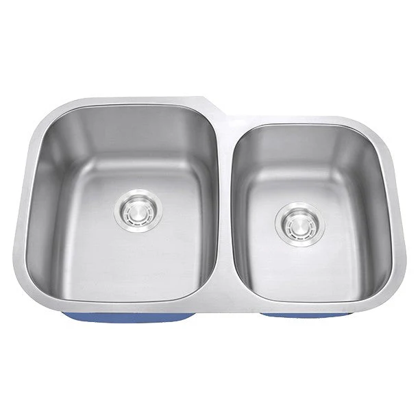 Dakota Sinks DSR-6040 Signature R-Series 32 Inch Standard Radius 60/40 Offset Double Bowl Undermount Stainless Steel Kitchen Sink with Bottom Grid - Poukt