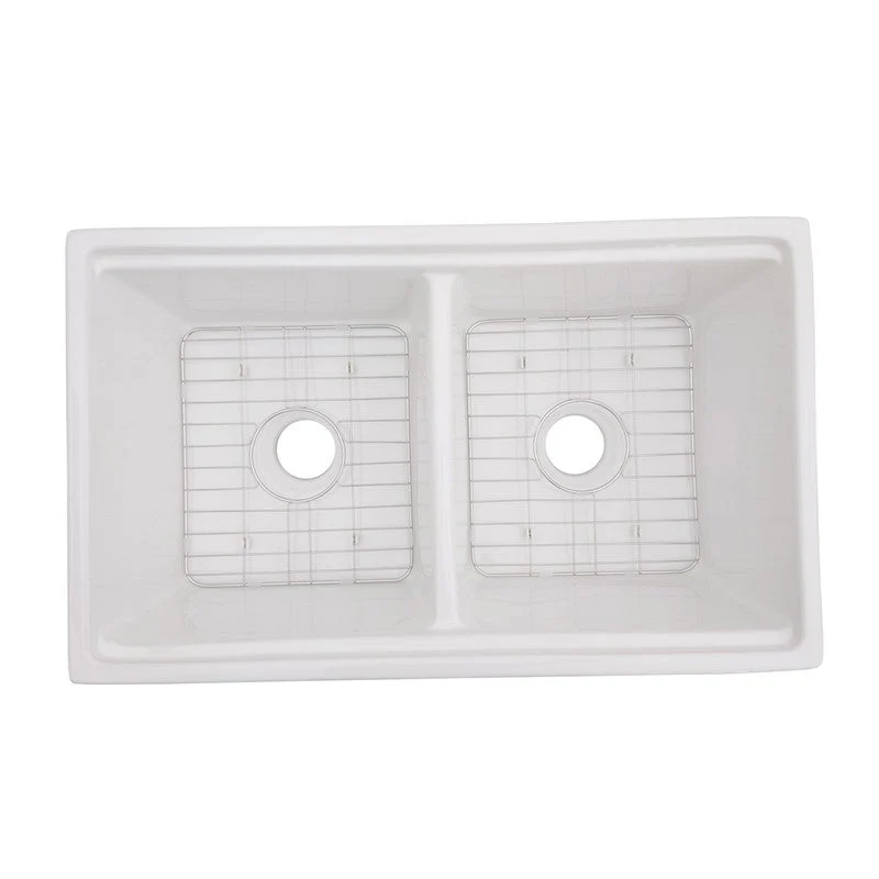 Dakota Sinks DSE-FCAL5050S Signature Elements Series 33 Inch Fire Clay Double Bowl Reversible Apron Front Kitchen Sink with Accessory Ledges - Poukt