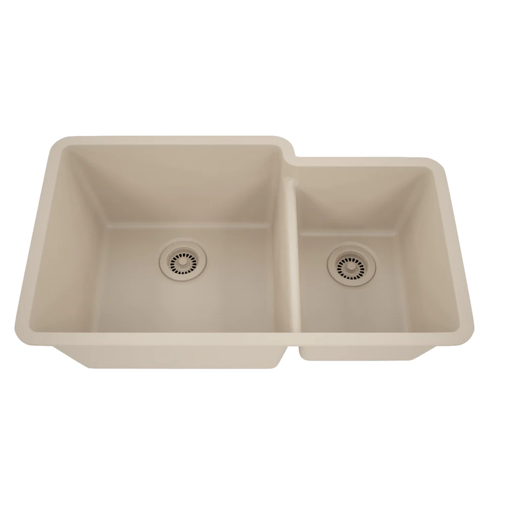 Dakota Sinks GSE-QC6040LD-BE Builders Elements Series 32 Inch Quartz Composite 60/40 Low Divide Double Bowl Undermount Kitchen Sink - Poukt