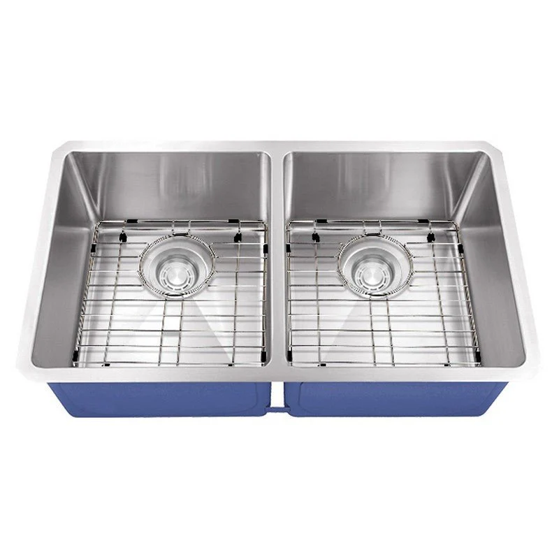 Dakota Sinks DSM-5050 Signature M-Series 32 Inch Micro Radius 50/50 Double Bowl Undermount Kitchen Sink with Bottom Grid - Poukt