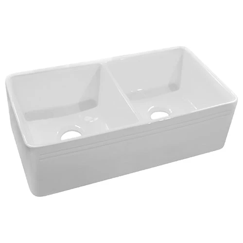 Dakota Sinks DSE-FCA5050S Signature Elements Series 33 1/4 Inch Fire Clay Double Bowl Reversible Apron Front Kitchen Sink - Poukt