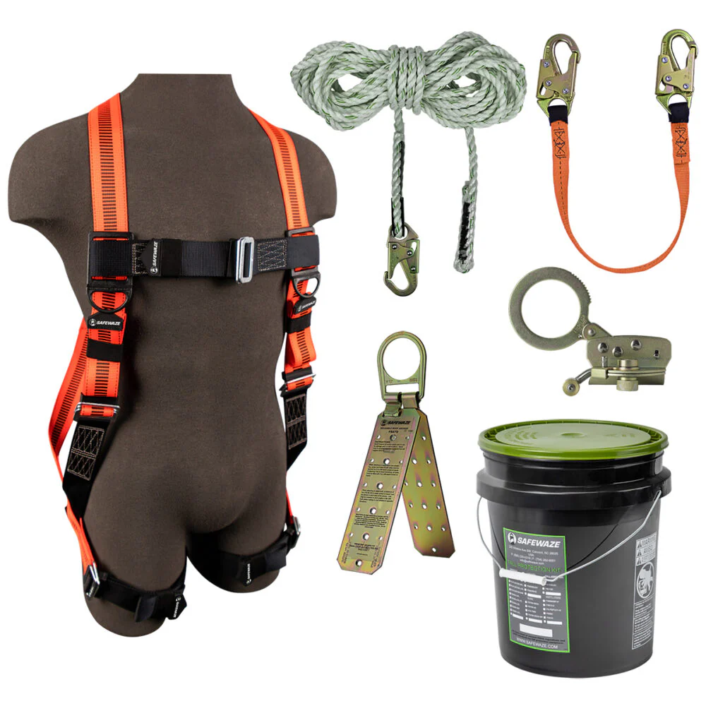 V-Line Bucket Roof Kit: FS99280-E Harness, FS700-50 VLL, FS1120 Grab, FS88860-3 Lanyard, FS870 Anchor - Poukt