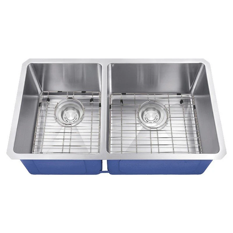 Dakota Sinks DSM-4060 Signature M-Series 32 Inch Micro Radius 40/60 Double Bowl Undermount Kitchen Sink with Bottom Grid - Poukt