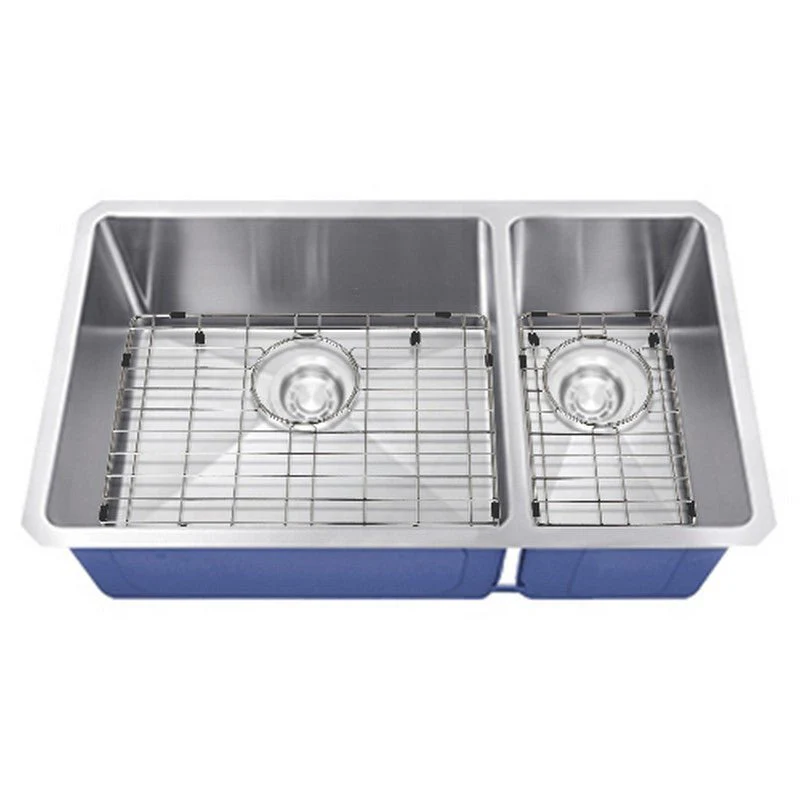 Dakota Sinks DSM-7030 Signature M-Series 32 x 10 Inch Micro Radius 70/30 Offset Double Bowl Undermount Kitchen Sink with Bottom Grid - Poukt