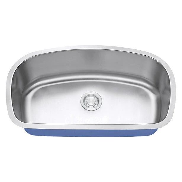 Dakota Sinks DSR-3319 Signature R-Series 32 1/2 Inch Standard Radius Single D-Bowl Undermount Stainless Steel Kitchen Sink with Bottom Grid - Satin Brushed Nickel - Poukt