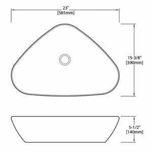 Dakota Sinks DSE-VCV02W Signature Elements Series 23 Inch Vitreous China Single Bowl Triangle Bathroom Vessel Sink, White - Poukt