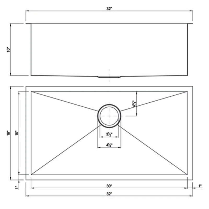 Dakota Sinks DSZ-3218 Signature Z-Series 32 Inch Zero Radius Single Bowl Undermount Stainless Steel Kitchen Sink with Bottom Grid - Poukt