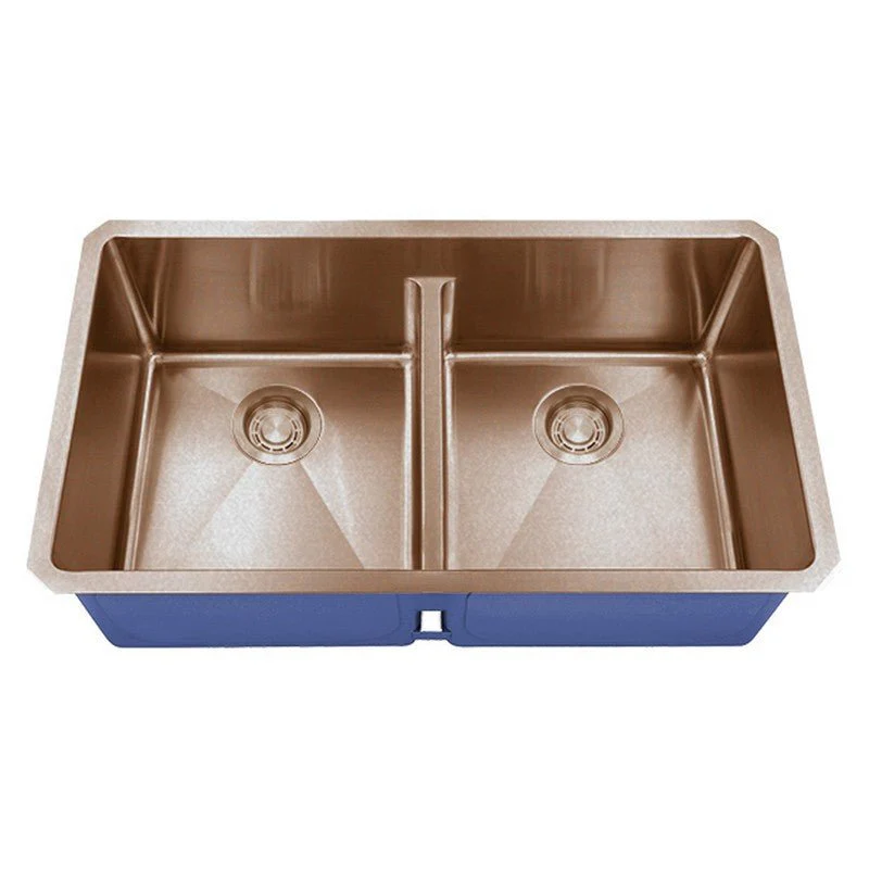 Dakota Sinks DSM-5050LD Signature M-Series 32 Inch Micro Radius 50/50 Low Divide Double Bowl Undermount Kitchen Sink with Bottom Grid - Poukt