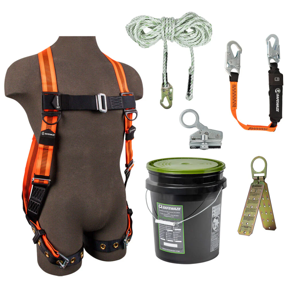 V-Line Bucket Roof Kit: FS99185-E Harness, FS700-50 VLL, FS1118-DC Grab, FS88560-E3 Lanyard, FS870 Anchor - Poukt