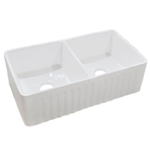 Dakota Sinks DSE-FCA5050S Signature Elements Series 33 1/4 Inch Fire Clay Double Bowl Reversible Apron Front Kitchen Sink - Poukt